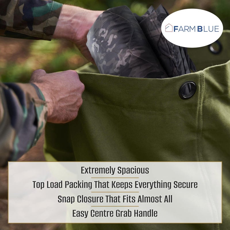 Farm Blue حقيبة دفل زرقاء من المزرعة - حقيبة عسكرية كبيرة جداً باللون الزيتوني - حقائب دفل قماش قطنية ثقيلة للجيش للرجال والنساء والأطفال - حقيبة معدات تكتيكية بحجم XL - 25 بوصة × 42 بوصة - زيتوني - Image 5
